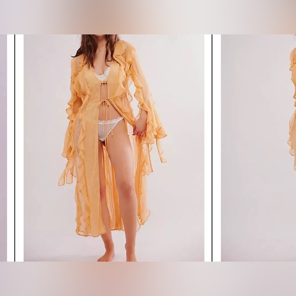 Free People Sheer Ruffle Robe in Yellow - Picture 3 of 7